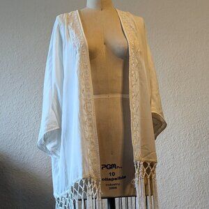 White Fringe Embroidered Layer